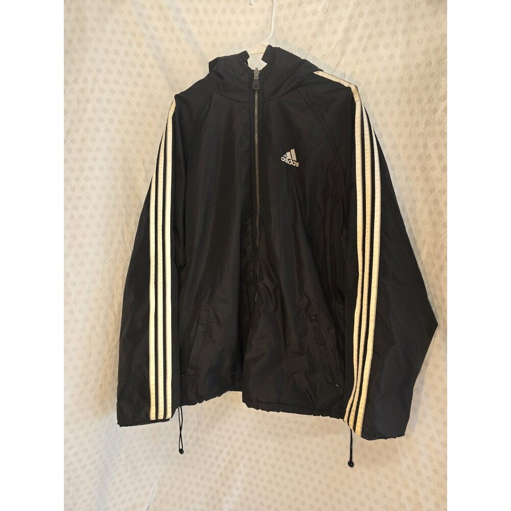 Adidas Jacket Reversible Puffer style Hooded embroidered Black/Gray Size Large